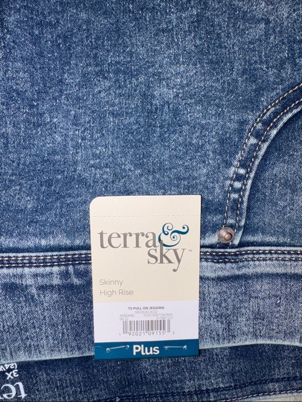 Terra & Sky Medium Blue Stretch Jeggings Sizs 3X (24W-26W) - Picture 3 of 12